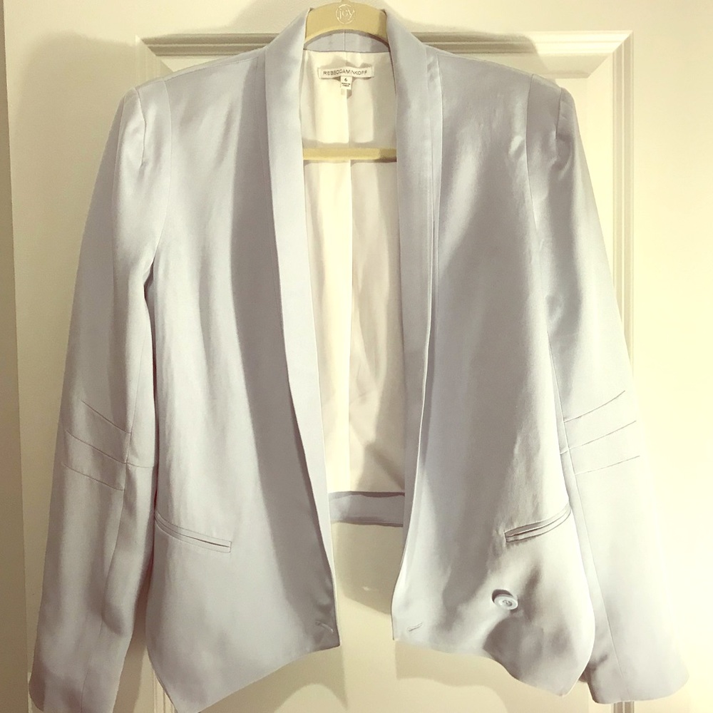 Rebecca Minkoff Cropped Silk Blazer, Light Blue